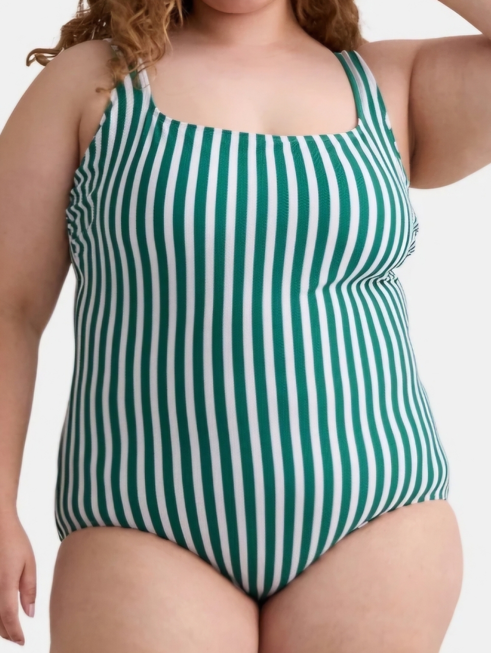 Time and Tru Green and White Striped Scoop One-Piece Swimsuit